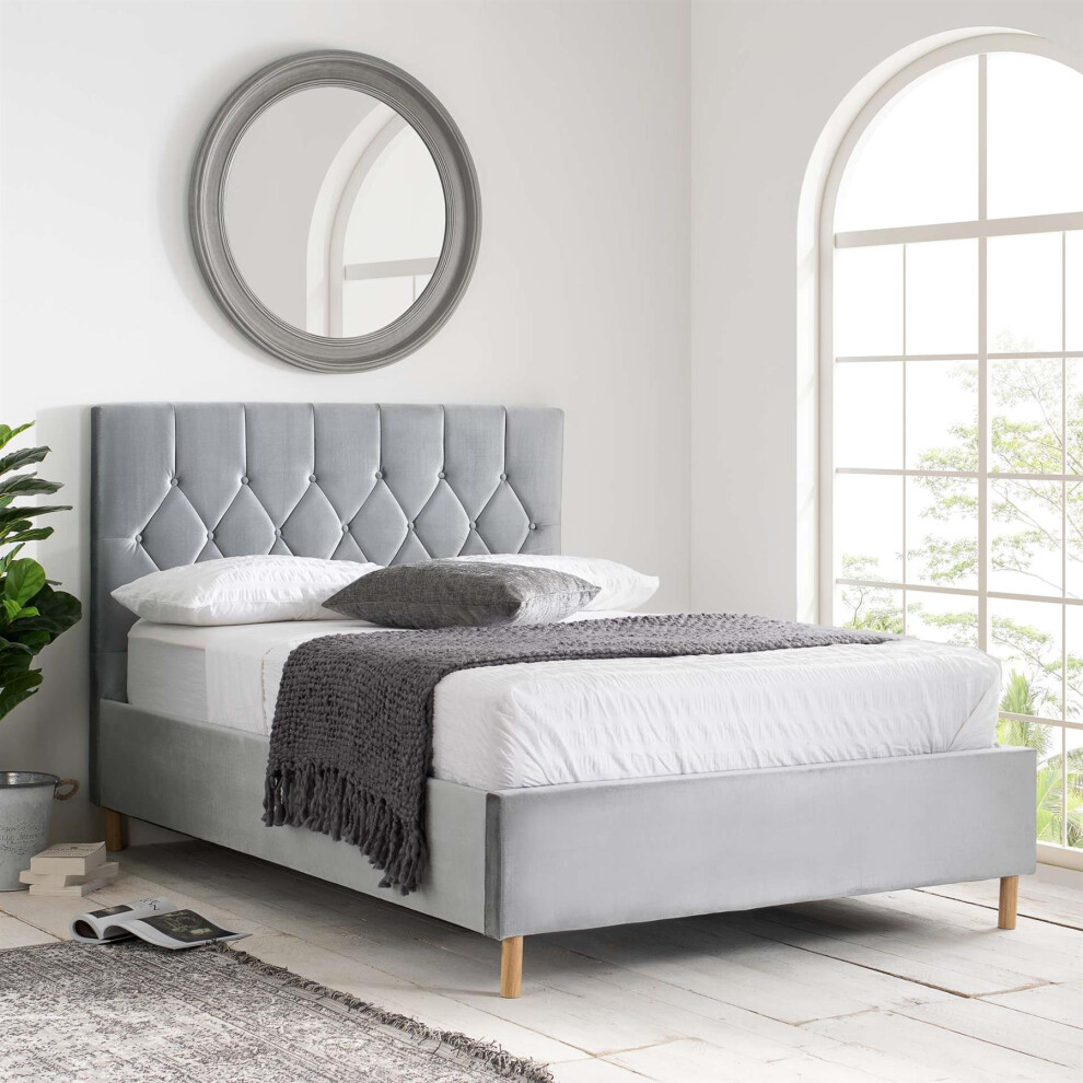 Birlea Grey King Size Bed Frame Loxley 150Cm Kingsize 5Ft Fabric Bedstead