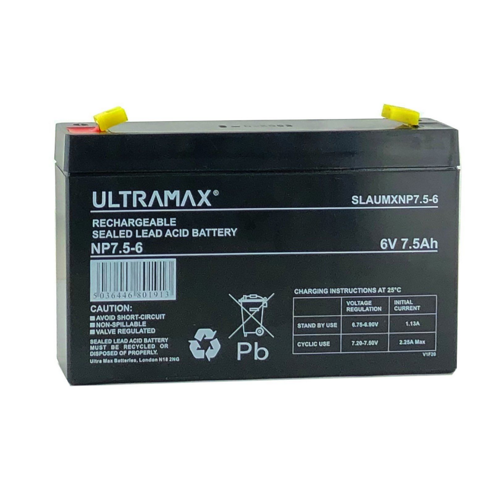 Ultramax 6V 7.5Ah Sealed Lead Acid Rechargeable Battery 5036446801913