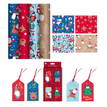 4x 7m Cute Christmas Gift Wrap Rolls (70cm wide) + 16 Gift Tags – Kids Xmas Wrapping Paper, Eco & Recyclable