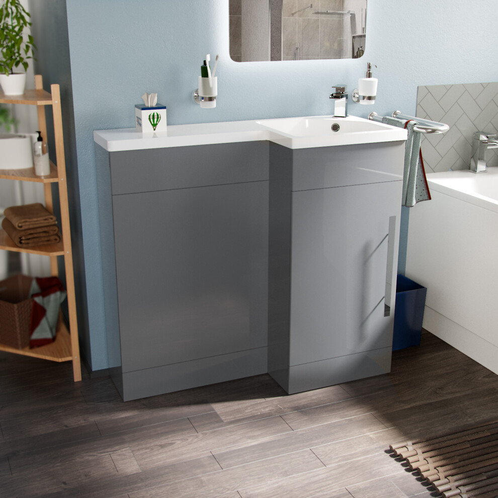 Telora 900mm Grey RH Basin Sink Vanity Unit Furniture Cabinet - Flat Pack