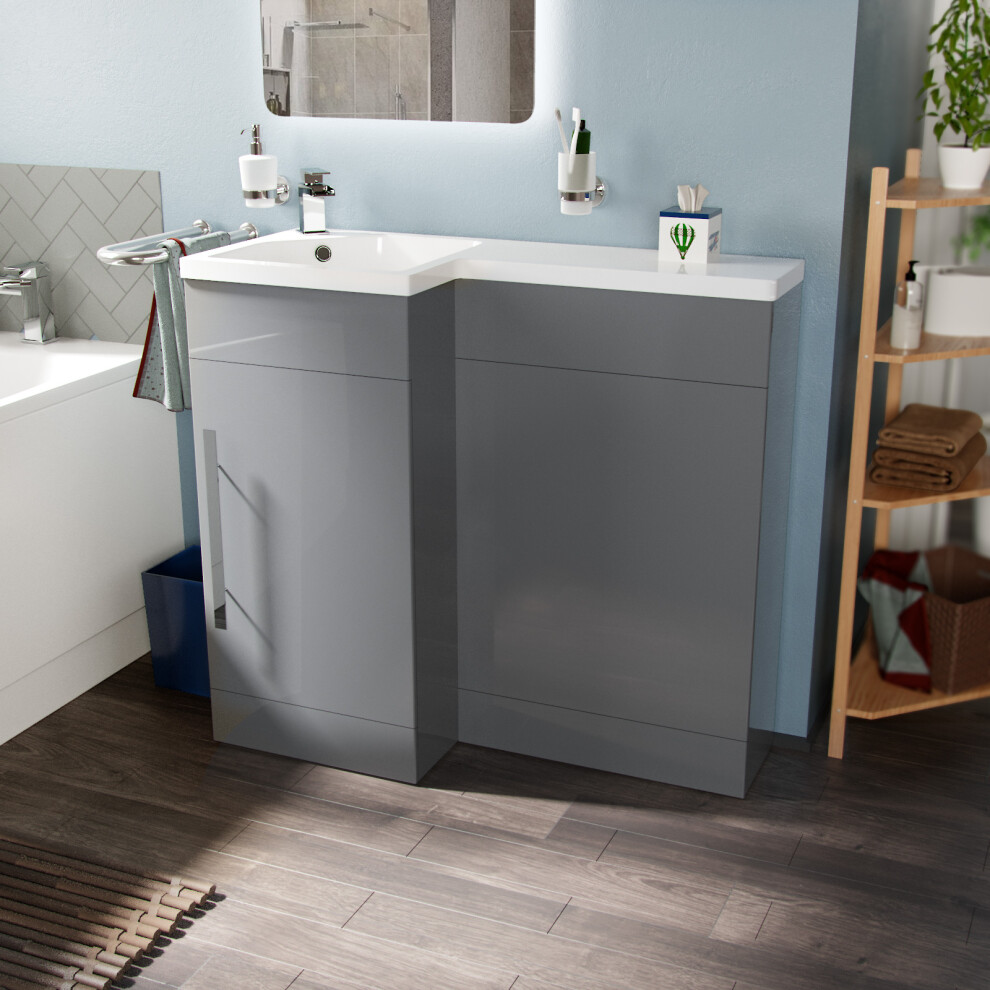 Telora Grey Basin Sink Vanity Unit Furniture Cabinet LH 900mm Flat Pack