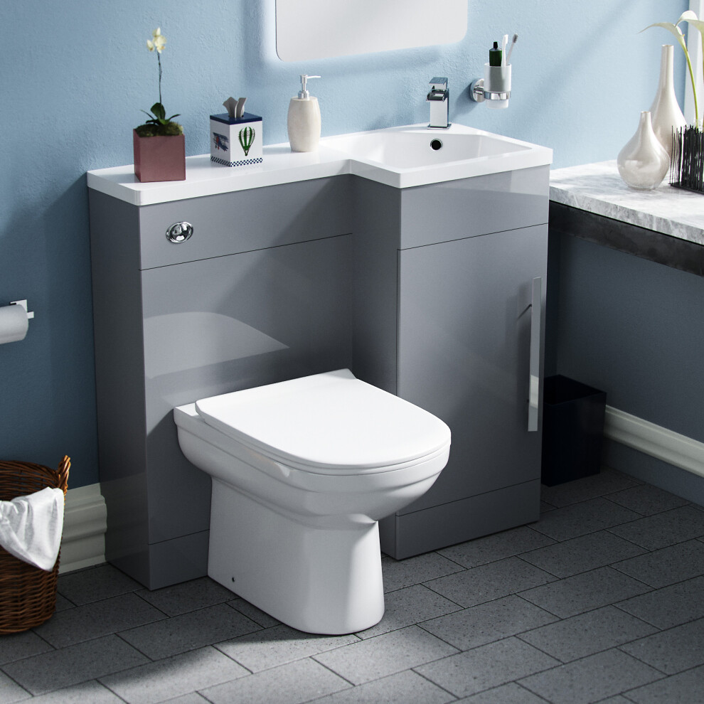 Debra Grey L-Shape RH Small 900mm Vanity Unit Toilet Furniture - Flat Pack