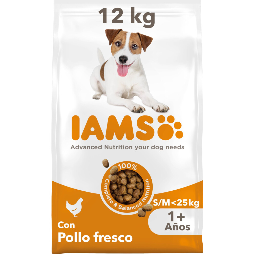 IAMS Complete Dry Dog Food for Adult 1+ Small and Medium Breeds with Chicken 12 kg