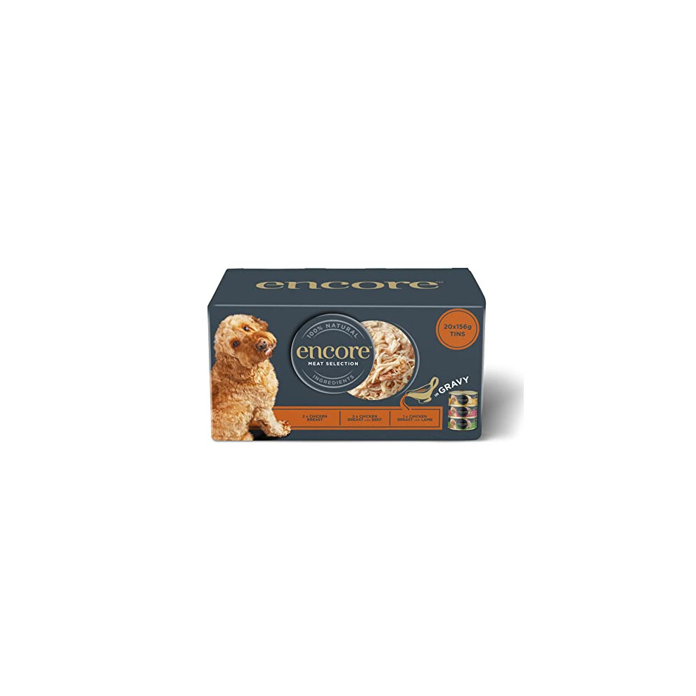 Encore 100% Natural Wet Dog Food, Grain Free, Multipack Meat Selection in 156g (Pack of 20)