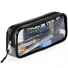 Zamasha Clear Pencil Case Z-CPC-01: Transparent PVC, Black Trim, Strong Zipper, 22x4x9 cm - Versatile Stationery & Makeup Organizer