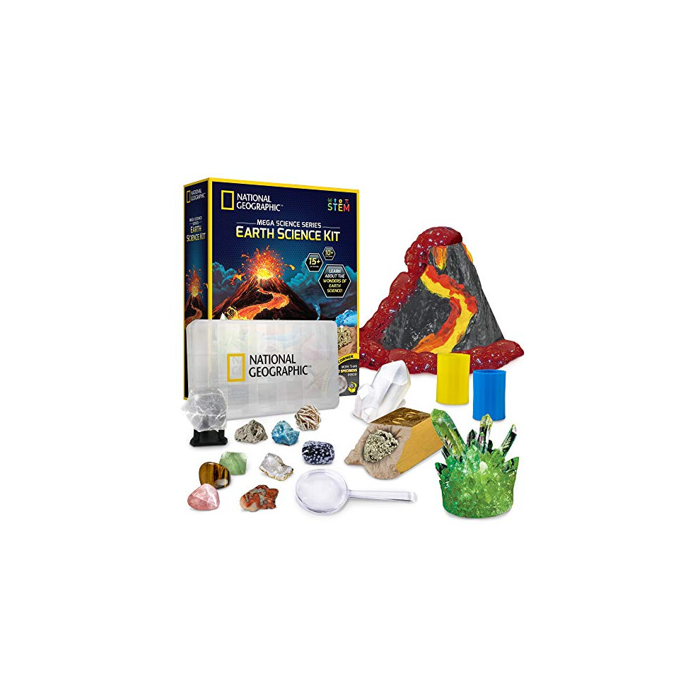 NATIONAL GEOGRAPHIC Earth Science Kit - Over 15 Science Experiments for Kids, Crystal Growing Kit, Volcano Science Kit, Dig Kits & Gemstones, STEM