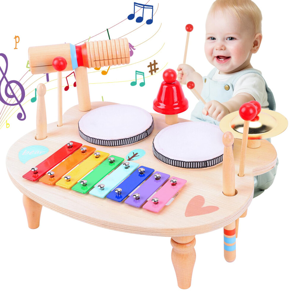 XIAPIA Kids Drum Kit, Baby Drum Musical Instruments Toys for 1 Year Old, Toddler Drum Set with Wooden Xylophone for Kids, Percussion Instruments