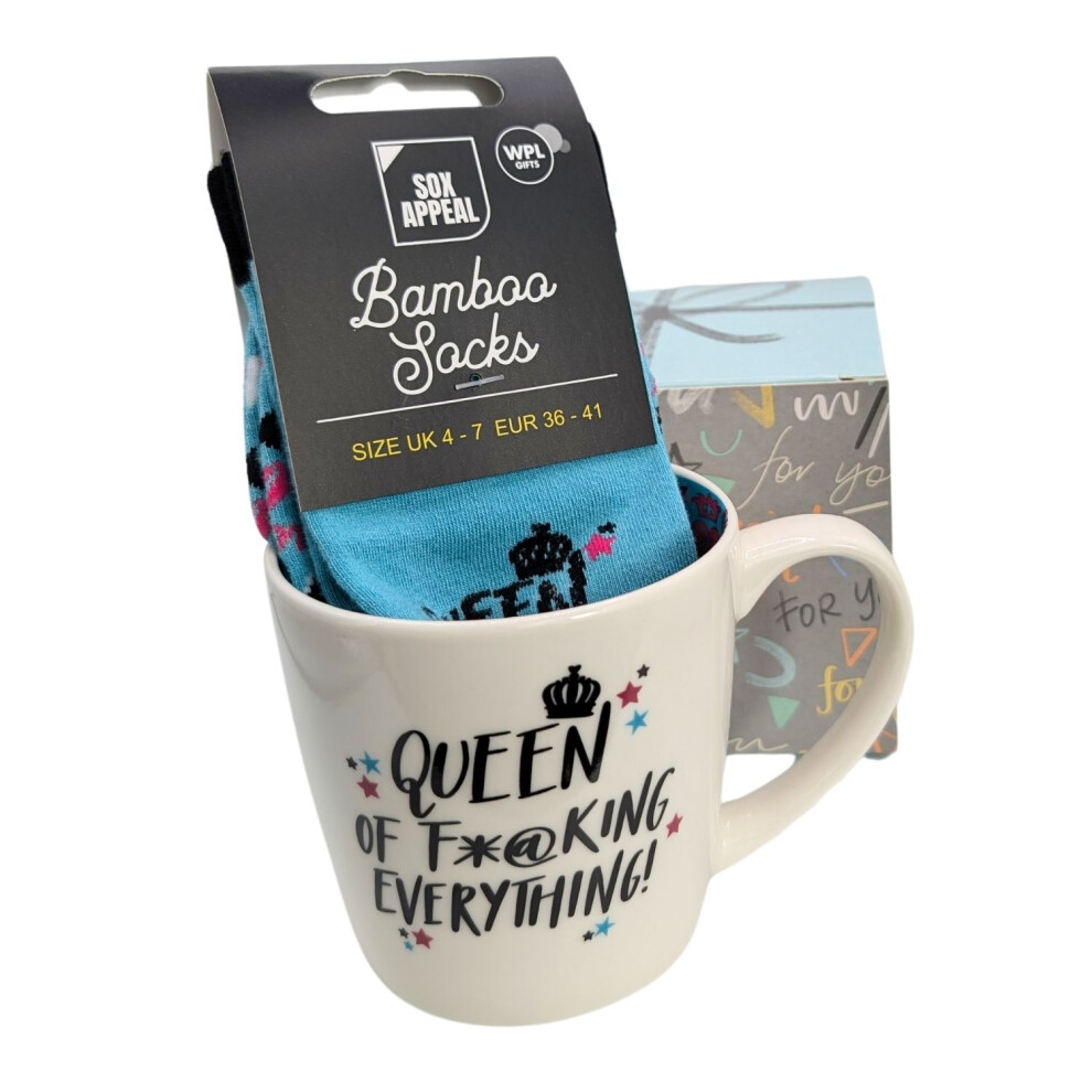 Queen Of F*@King Everything Mug & Socks Set For Her The Queen Gift Set Gift Idea