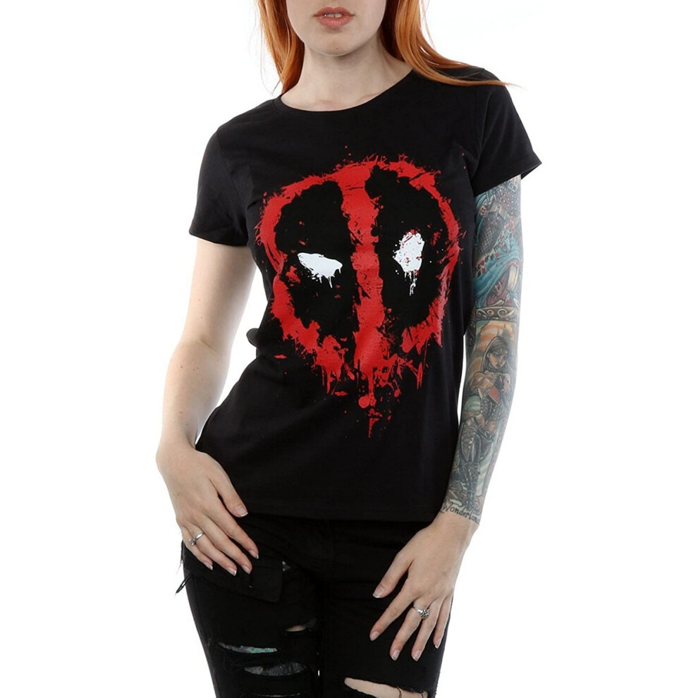 (L, Black) Deadpool Womens/Ladies Splat Face Cotton T-Shirt