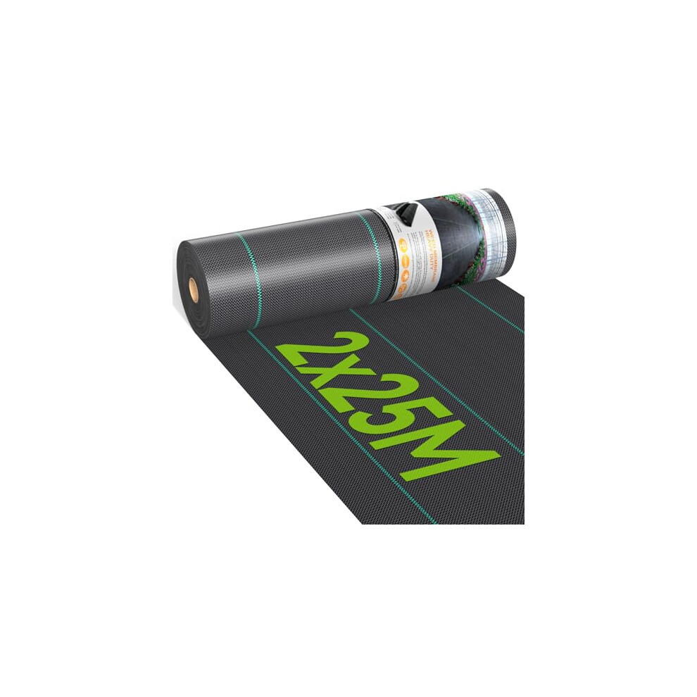 Iropro 2M X 25M Heavy Duty Weed Control Membrane Garden Weed Barrier Fabric For Landscaping Driveway Gravel Artificial Grass Lawn Underlay Woven Black