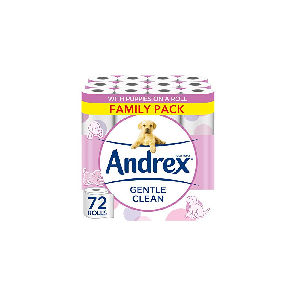 Andrex Gentle Clean Toilet Rolls - 72 Toilet Roll Pack (2-Ply) - Bulk Buy Toilet Rolls - Gentle And Soft On Your Family's Skin - Dermatologically