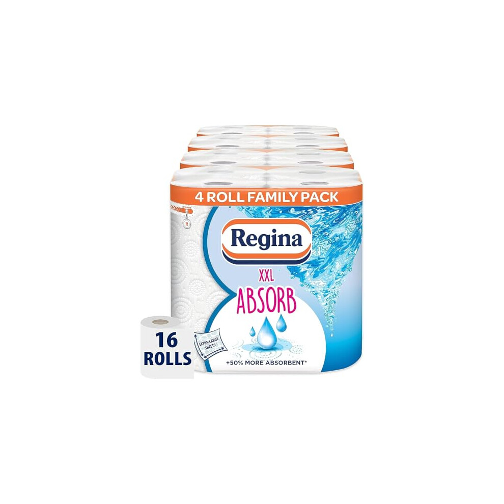 Regina XXL Absorb Kitchen Towels ? 16 Rolls Per Pack, Super Absorbent 2-ply sheets, 75 Extra-large Sheets Per Roll, 50% More Absorbent Than Previous