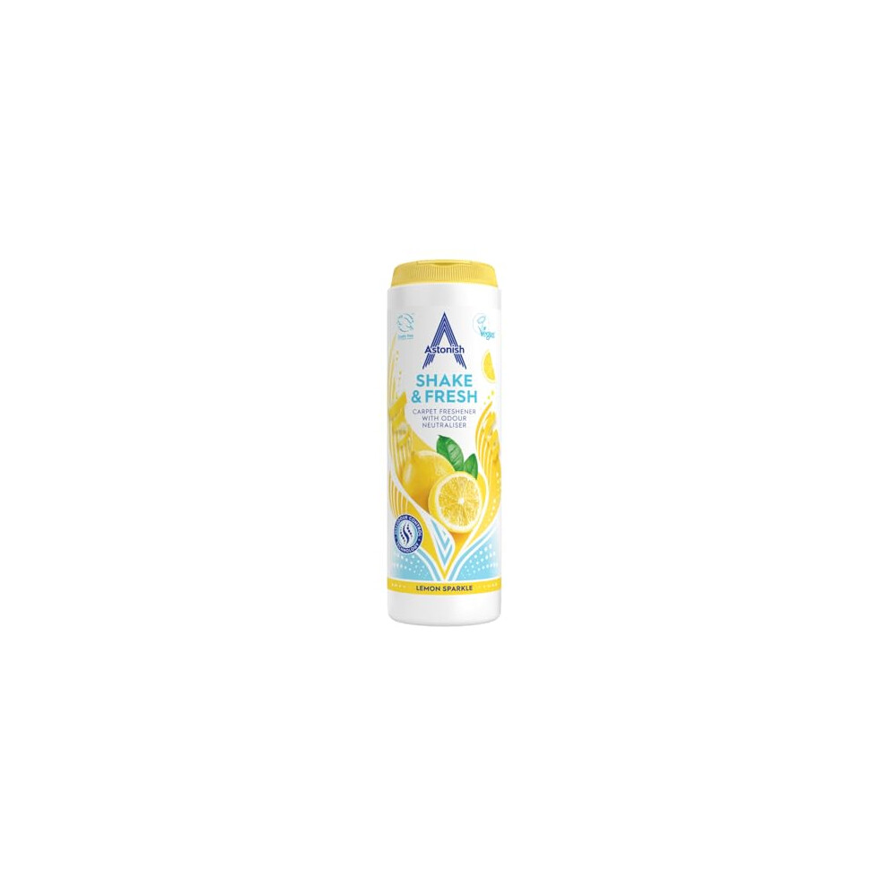 Astonish Shake & Fresh Carpet Freshener, Eliminates Odours, Lemon Sparkle, 350g