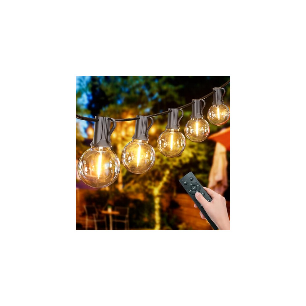 Yuusei LED String Lights Remote Control, 50Ft/15M Festoon Lights Mains Powered with 25+1 Shatterproof G40 Bulbs, IP45 Waterproof Outdoor Garden String