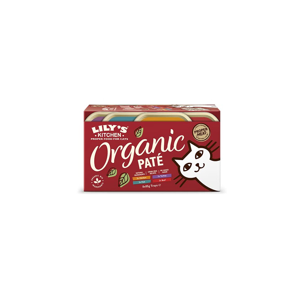 Lily's Kitchen Organic Pate Multipack - Grain Free Adult Wet Cat Food (4 Packs x 8 Trays x 85g)