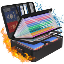 Tamfile 5200? Fireproof Document Box, 15''?11.2''?4.3'' Waterproof Document Bag with 13 Pockets Accordion Folder Document Organiser and Labels,