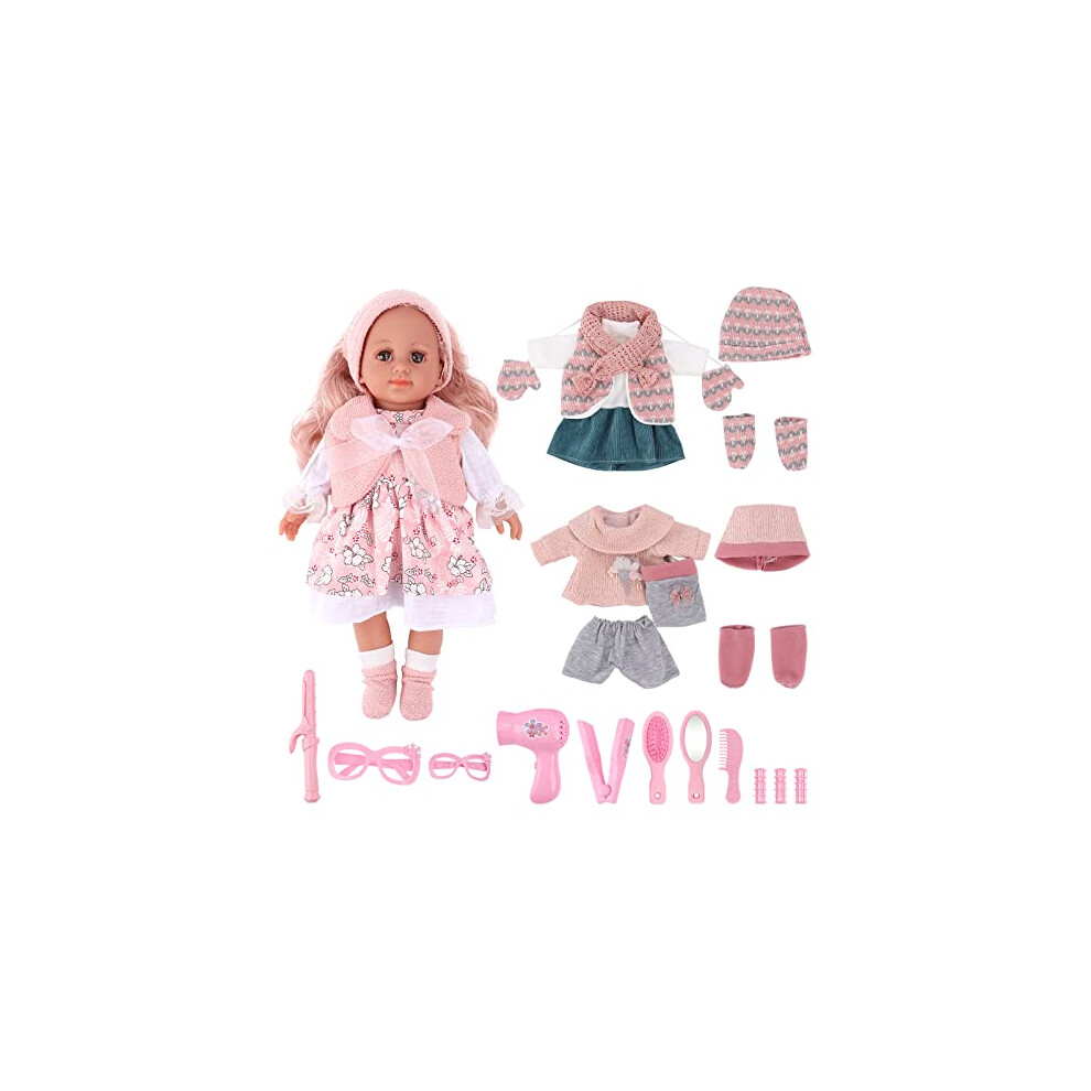 deAO Baby Doll Toys Girl Doll Dress-Up Doll Toy Set Baby Doll Accessories, Doll Clothes, Dolls for 3 4 5 6 7 8 9 Years Old Girls Gift for Birthdays