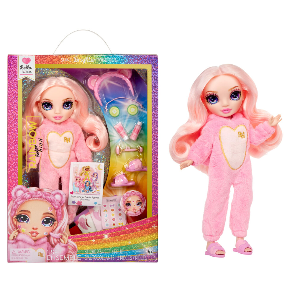 Rainbow High Junior High PJ Party - Bella (Pink) - 22 cm Posable Doll with Soft Onesie, Slippers and Play Accessories - Kids Toy - Great for Ages 4-12