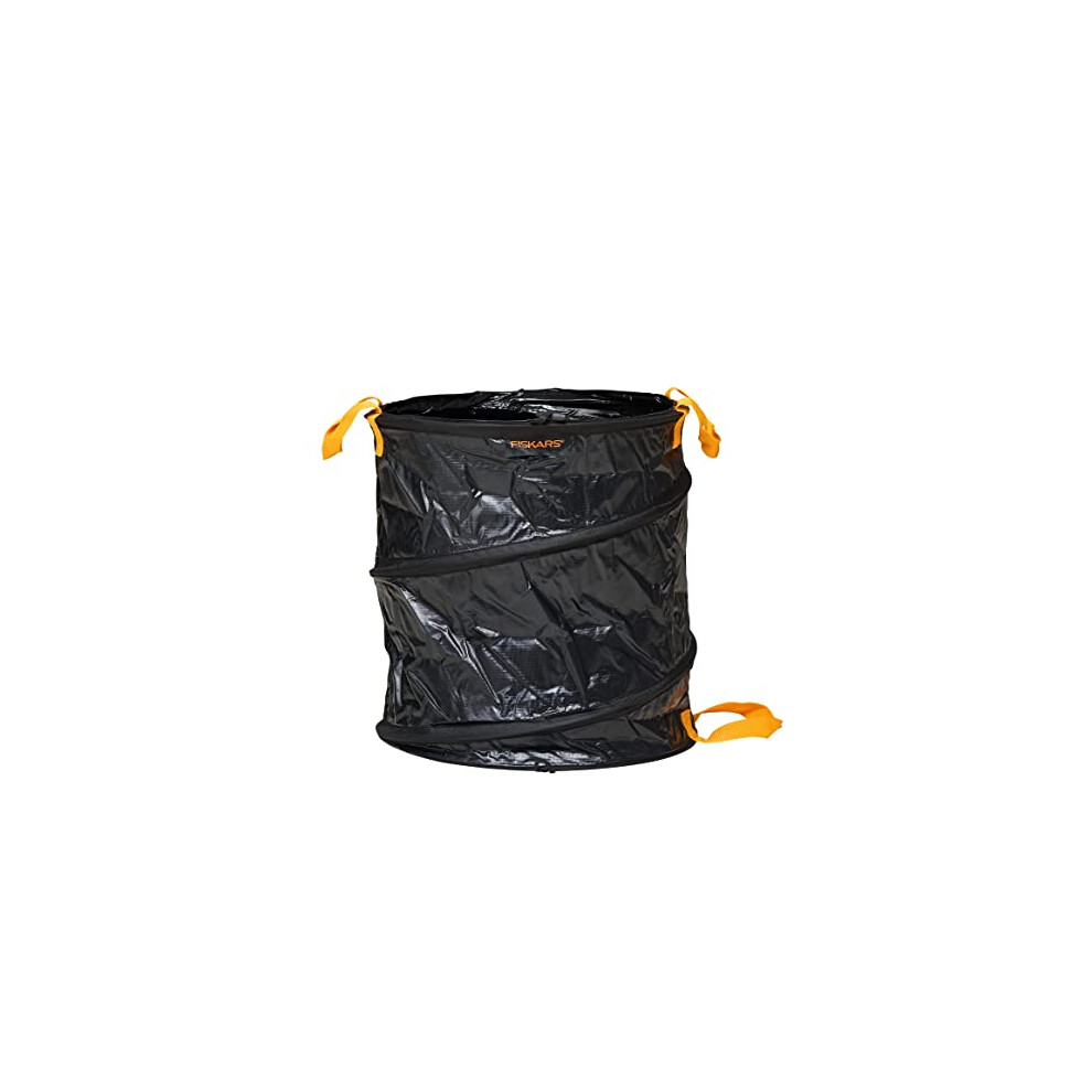 Fiskars Solid PopUp Garden Bag with handles, Capacity: 56 Litre, Black/Orange, 1015646