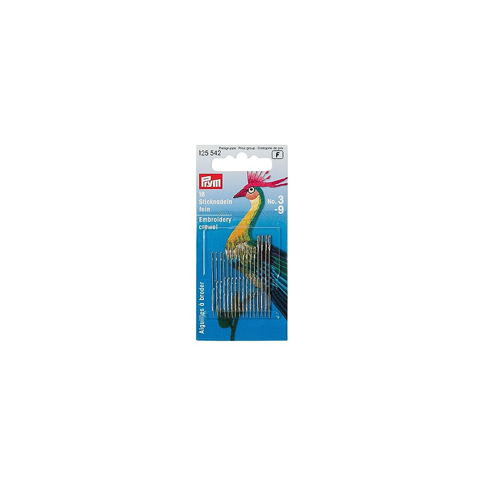 Prym Assorted Crewel Sewing Needles, Gold Eye, pack of 16