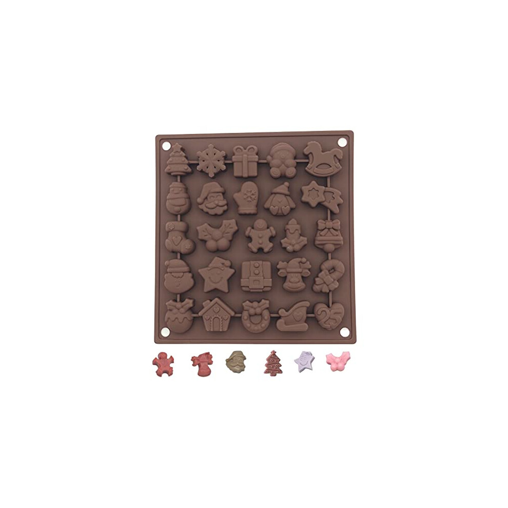 Christmas Chocolate Mould,1 Pack 25-Cavity Xmas Silicone Mold Candy Mould Non-Stick Cake Baking Tool with Christmas Themed Shapes for Chocolate Cake