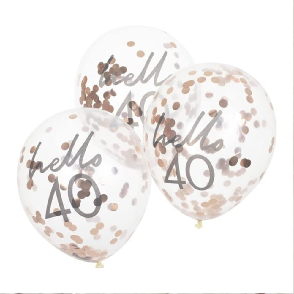 Ginger Ray Rose Gold Foiled Hello 40 Birthday Decorative Confetti Balloons 5 Pack Mix it Up, Party