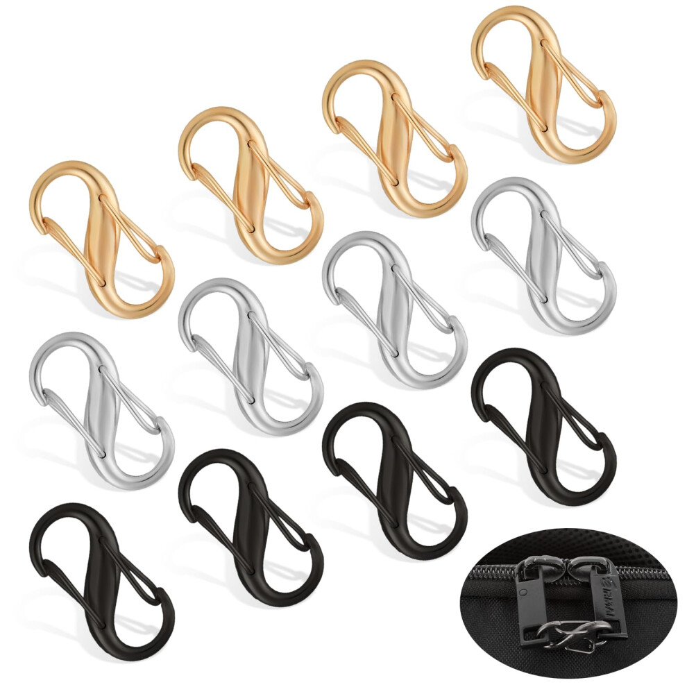 Ouligay 12 Piece Zip Puller Replacement Zipper Pulls, Anti-Theft Zipper Lock Clips, Dual Opening Spring Clips, Small Carabiner Clips For Camping