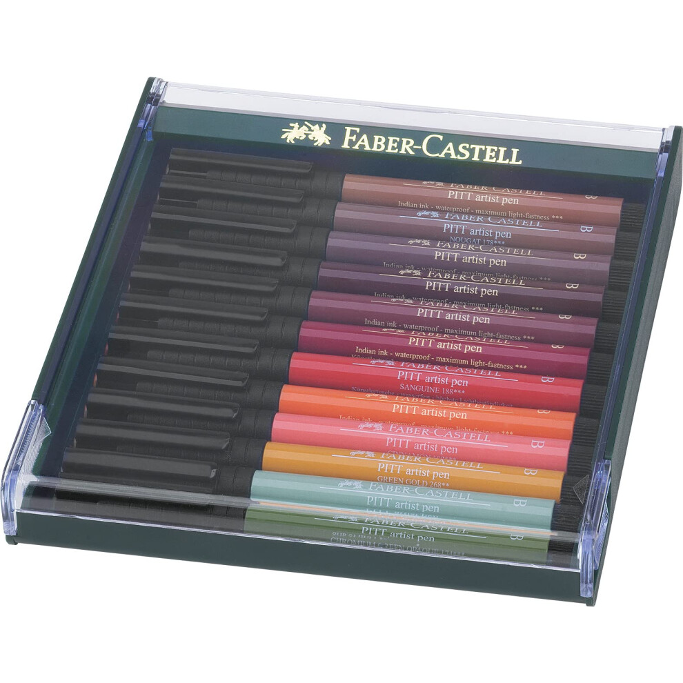 Faber-Castell Art & Graphic Pitt Artist Pen Brush India Ink Pen, Earth Tones, Set Of 12, For Art, Craft, Drawing, Sketching, Home, School, University,