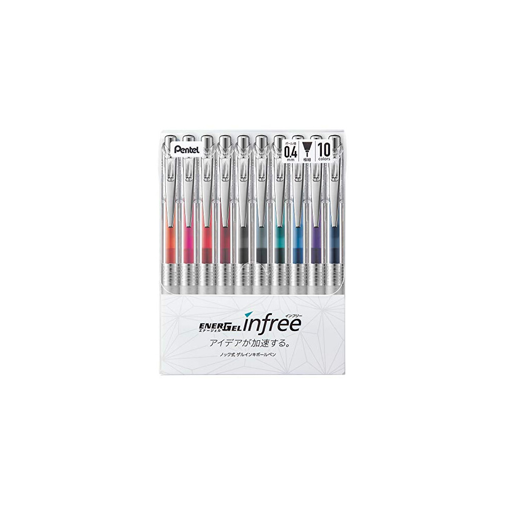 Pentel BLN74TL-10 EnerGel Ink Ballpoint Pen, 0.02 inches (0.4 mm), 10 Colors