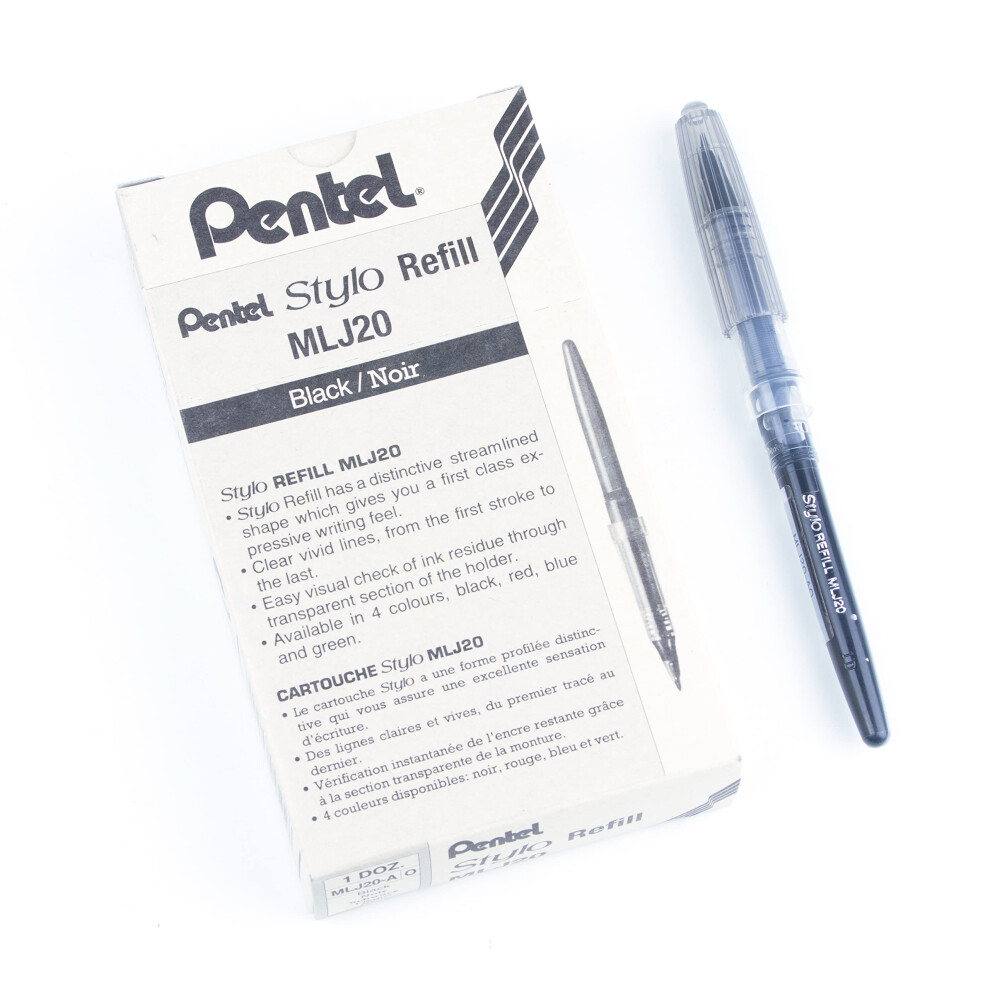 Pentel Refill for Tradio Fountain Pen, Black Ink (Pack of 12 Refill)