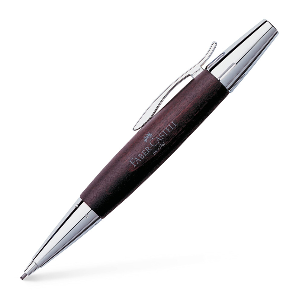 Faber-Castell F138381 E-Motion Pearwood and Chrome Twist Pencil - Dark Brown