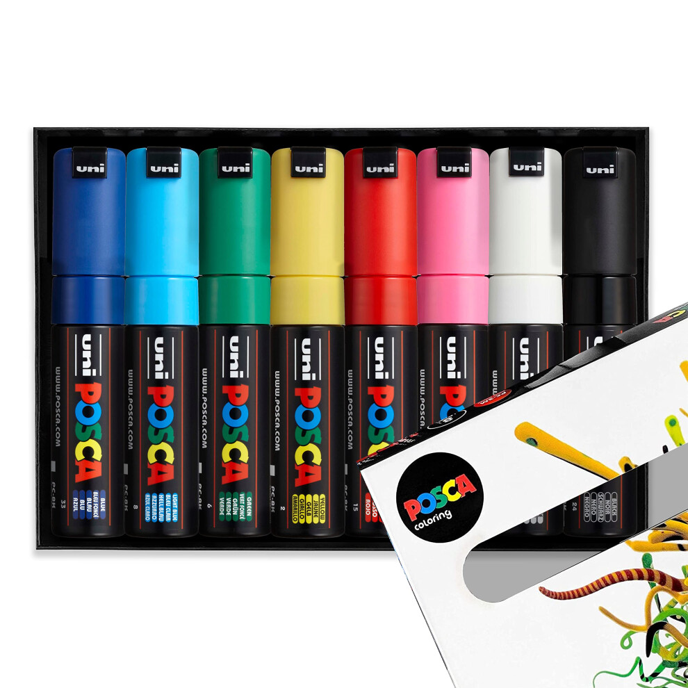 Posca - PC-8K - Paint Marker Art Pens - 8mm Chisel Tip Nib - Set of 8 in Gift Box (Assorted Set)