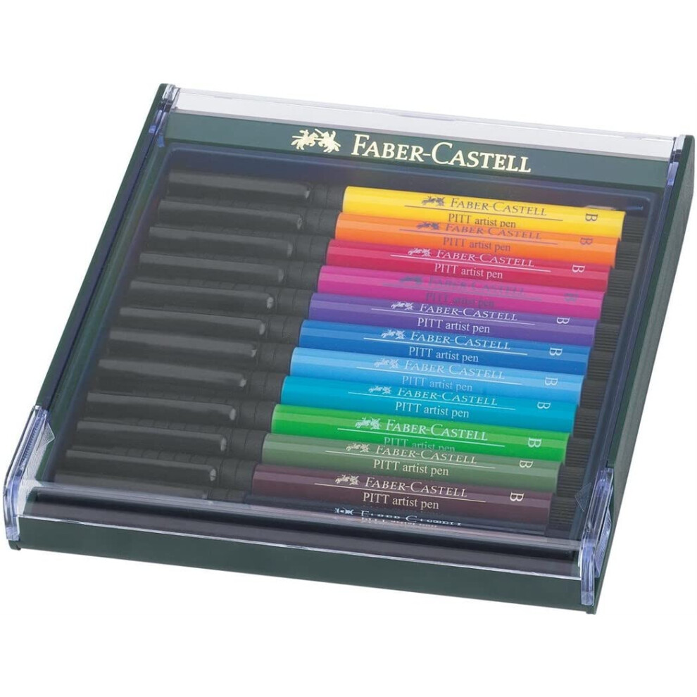 Faber-Castell Art & Graphic Pitt Artist Pen Brush India Ink Pen, Basic Tones, Set Of 12, For Art, Craft, Drawing, Sketching, Home, School, University,