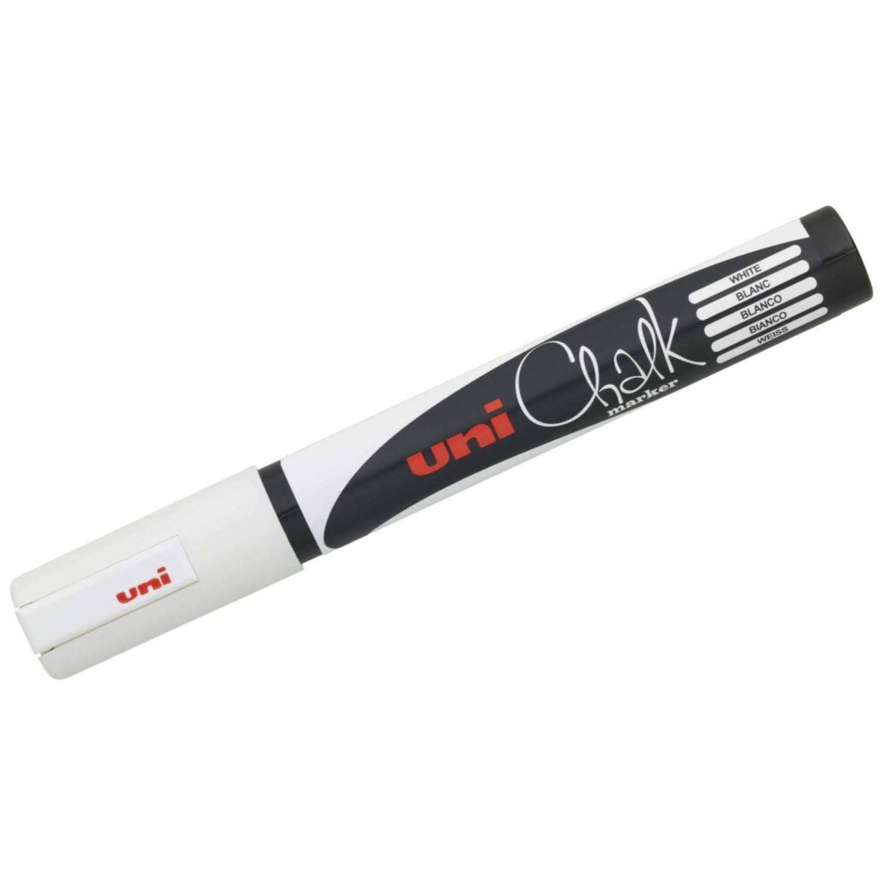 Uni TS-140135 PWE-5M Bullet Tip Chalk Marker, Medium, 1.8mm - 2.5mm Line Width, White