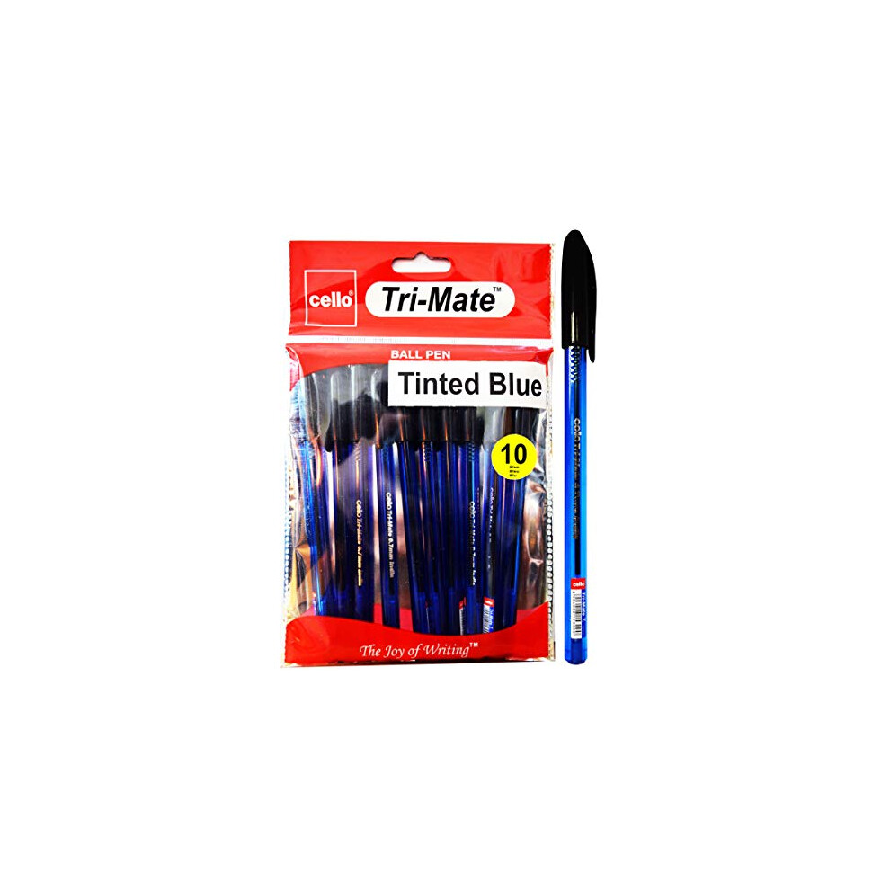 Cello Original Tri-Mate Triangular Barrel Ballpoint Pen Medium Point Biro (0.7mm) Blue Pens