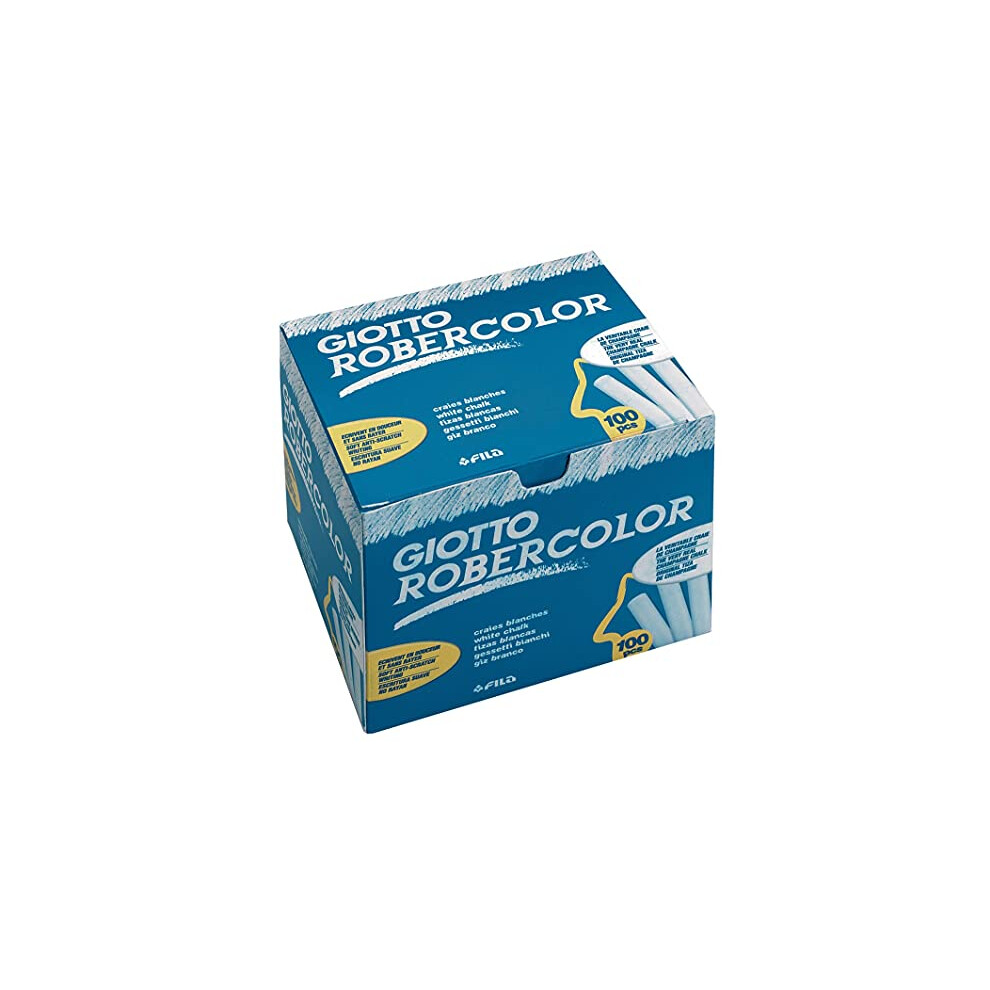 GIOTTO Robercolor White Chalk, 100 x Round Chalk Pack, Dustless & Super Washable, Ideal for Children, Parties and Schools