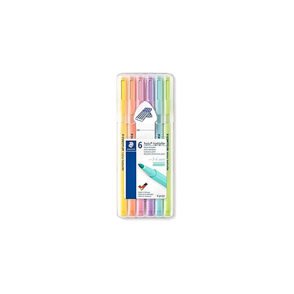 Staedtler triplus highlighter, ergonomic triangular shape, set of 6 pastel colours, line width 1 - 4 mm