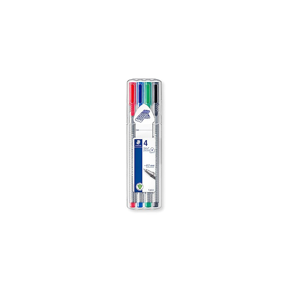 STAEDTLER 334 SB4 Triplus Fineliner Superfine Pen, 0.3mm Line Width - Assorted Office Colours (Desktop Box of 4)