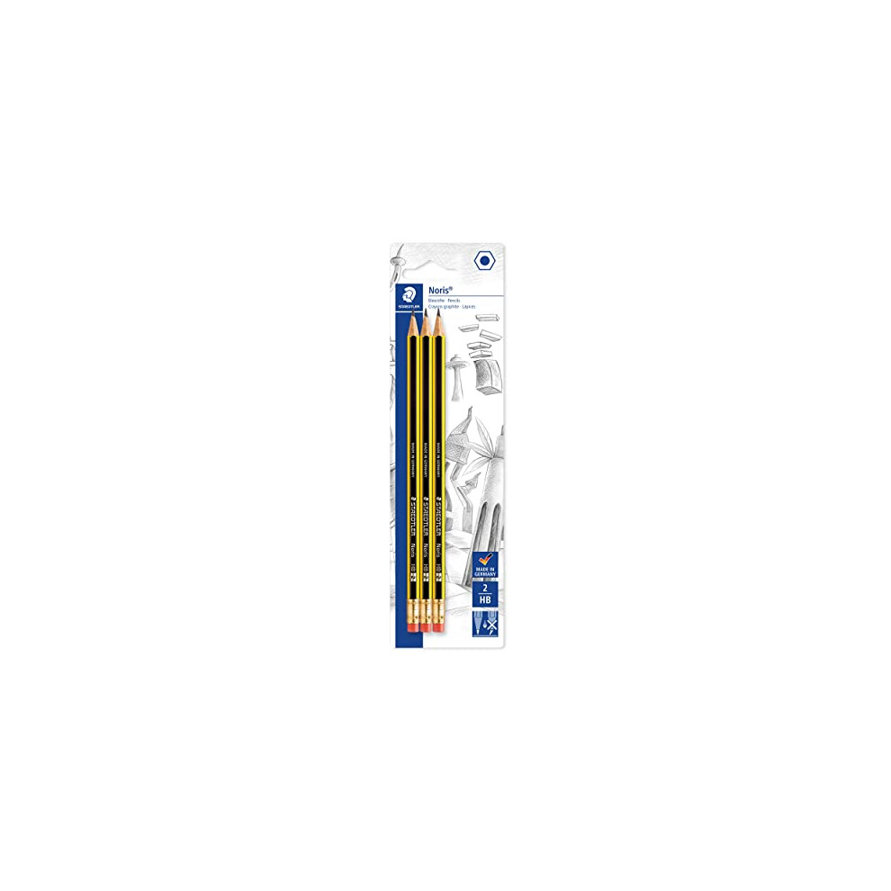 STAEDTLER 122-2BK3DA Noris Graphite Pencil with Eraser-Tip - HB (Blistercard of 3)