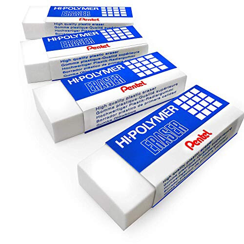 Pentel Pentel - Hi-Polymer Jumbo Plastic Rubbers Erasers - White - Pack of 4