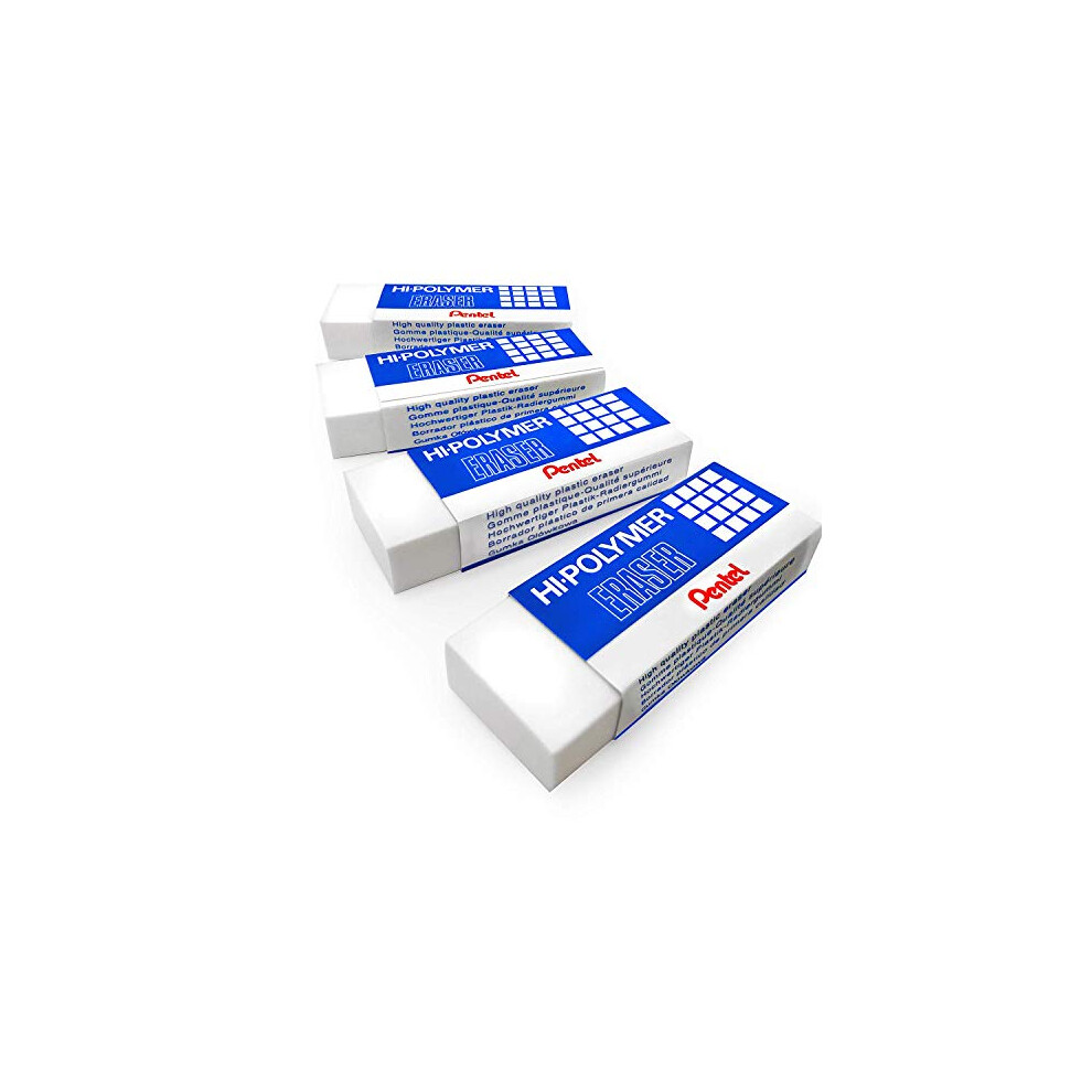 Pentel - Hi-Polymer Jumbo Plastic Rubbers Erasers - White - Pack of 4