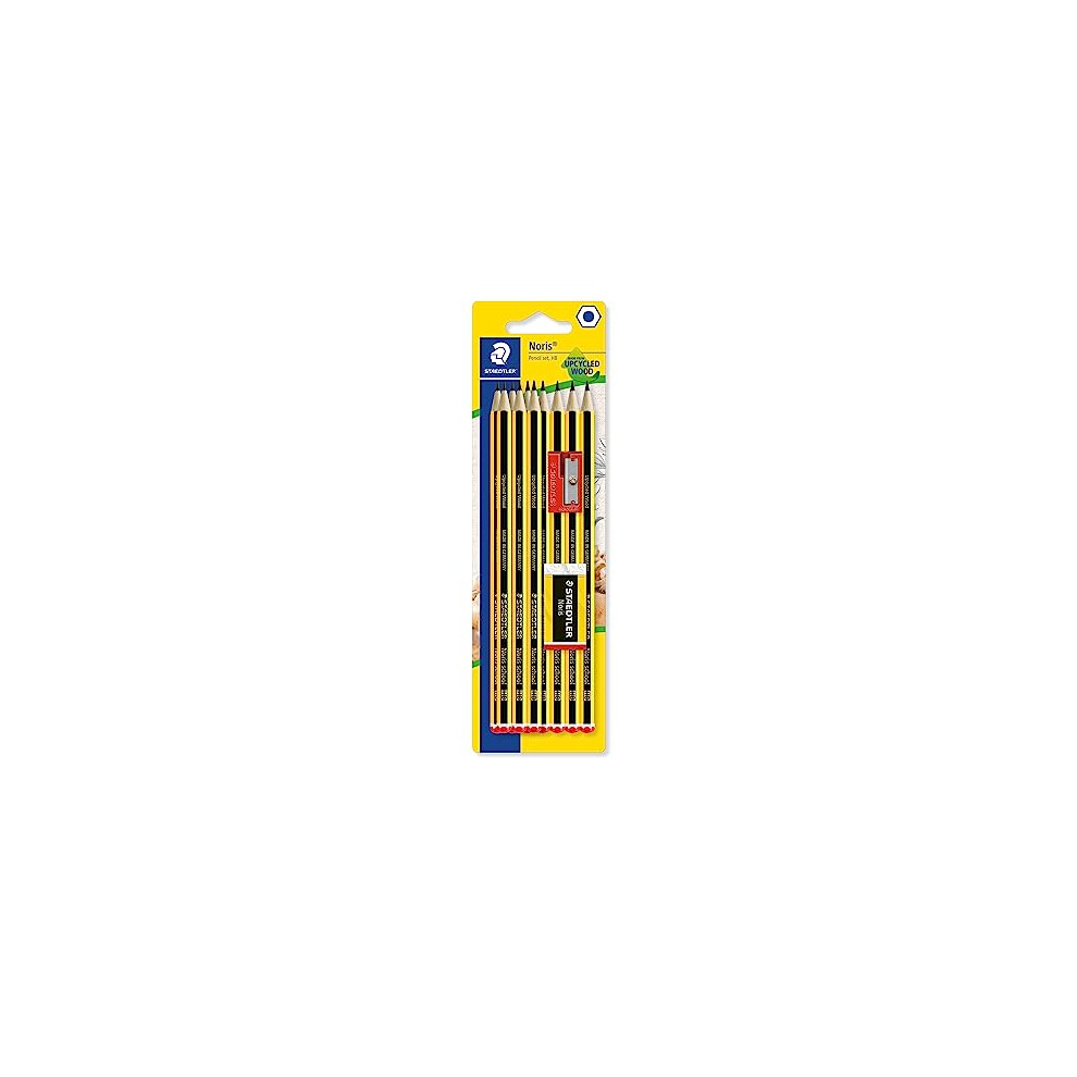 STAEDTLER 121-SBK10 Noris School Graphite Pencils - HB Degree (Pack of 10 Pencils, Sharpener + Noris Eraser)