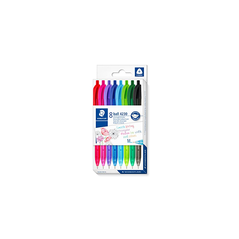 STAEDTLER 4230 MC8 Retractable Rainbow Ballpoint Pen - Assorted Colours (Pack of 8)