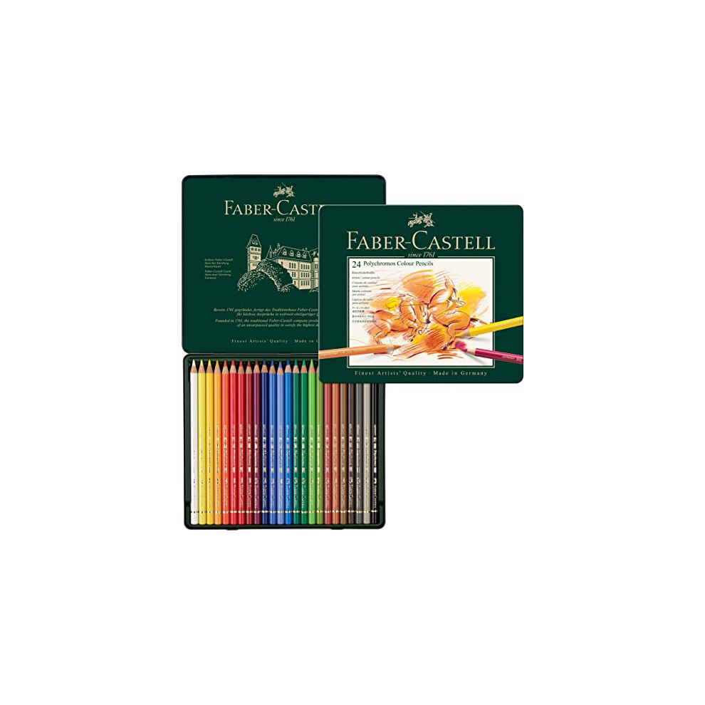 Faber-Castell Tin Of 24 Polychromos Blendable, Lightfast Drawing And Colouring Pencils For Artists, Beginners, Professionals, Students, Crafts,