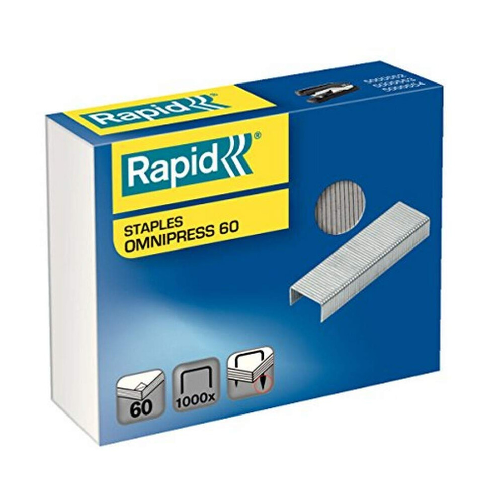 Rapid Omnipress 60 Staples, For Stapling up to 60 Sheets, Use with Omnipress Staplers, Galvanised Wire, Box of 1000, 5000561