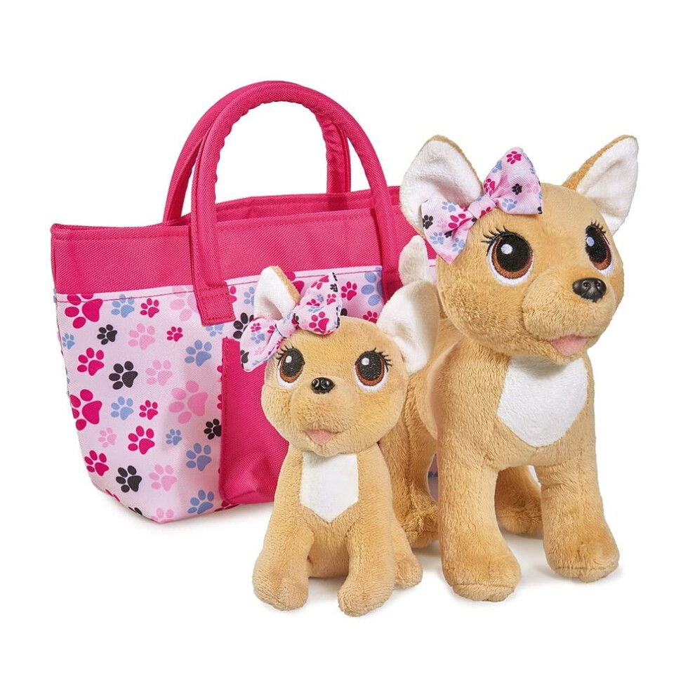 Simba 105893213 ChiChi Love Happy Family Chihuahua Plush Dog in Two Different Sizes, 20/14 cm, with Fashionable Bag, from 3 Years