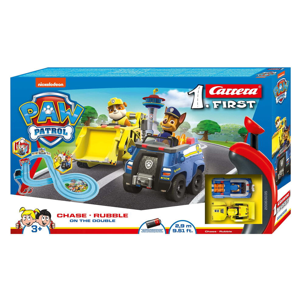 Carrera FIRST 20063035 PAW Patrol On the Double - FIRST Slot Racing Track, For Children From 3 Years And Adults, 2.9 Metres, With Paw Patrol - Chase &