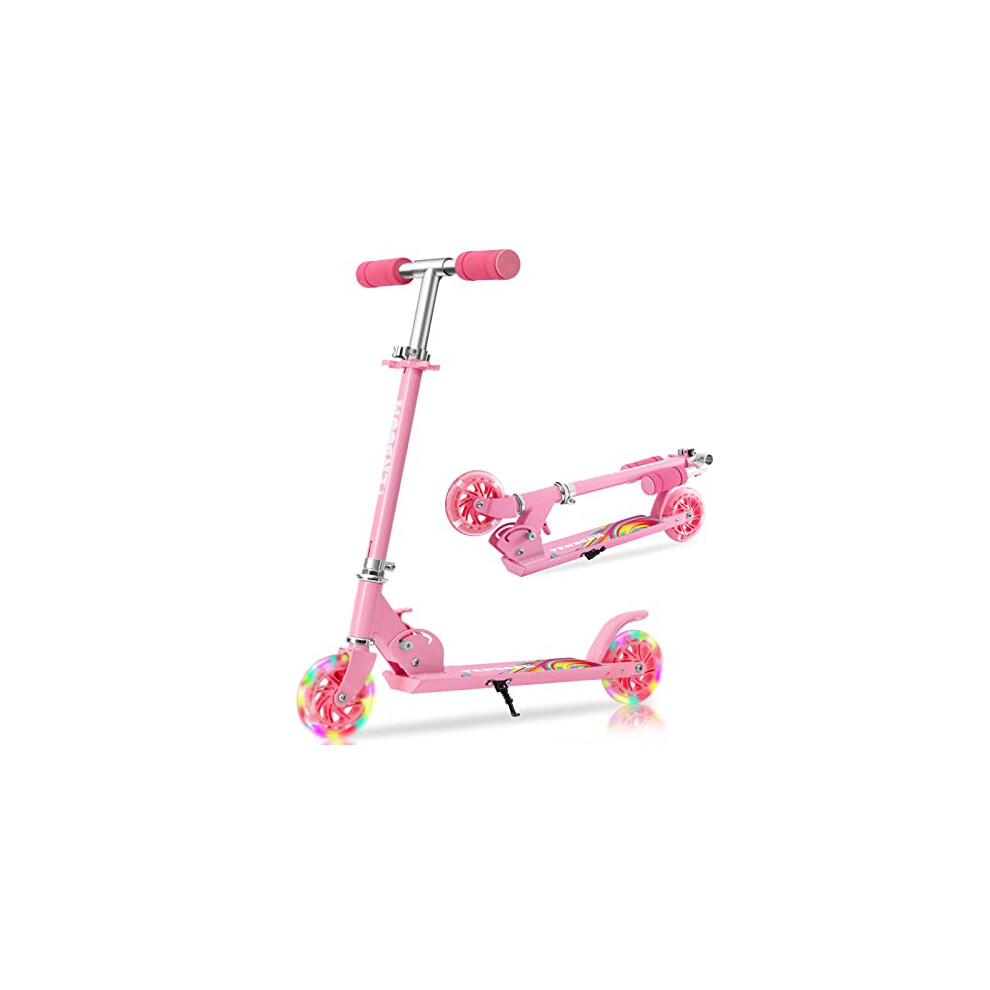 TENBOOM Scooter for Kids Ages 6-12/4-7, Easy Folding Kids Scooter with 3 Levels Adjustable Handlebar and Rear Brake, Light Up Scooter for Girls Boys