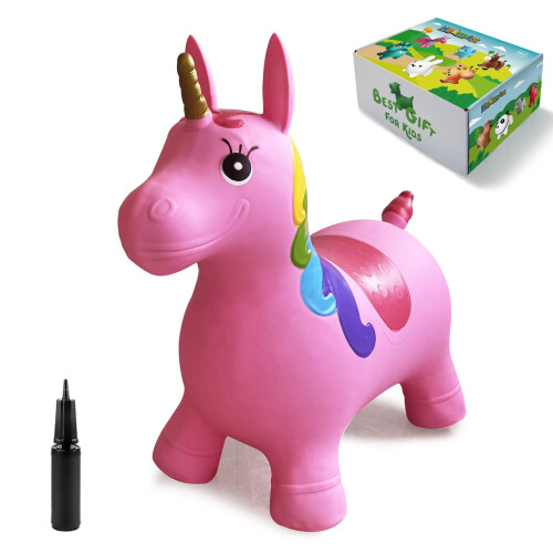 HotMax Bouncy Horse Pink Unicorn Bouncer Inflatable Plush Bouncy Animals Hopper for Toddlers Waddle Unicorn Ride on Rubber Jumping Toys Baby First on OnBuy