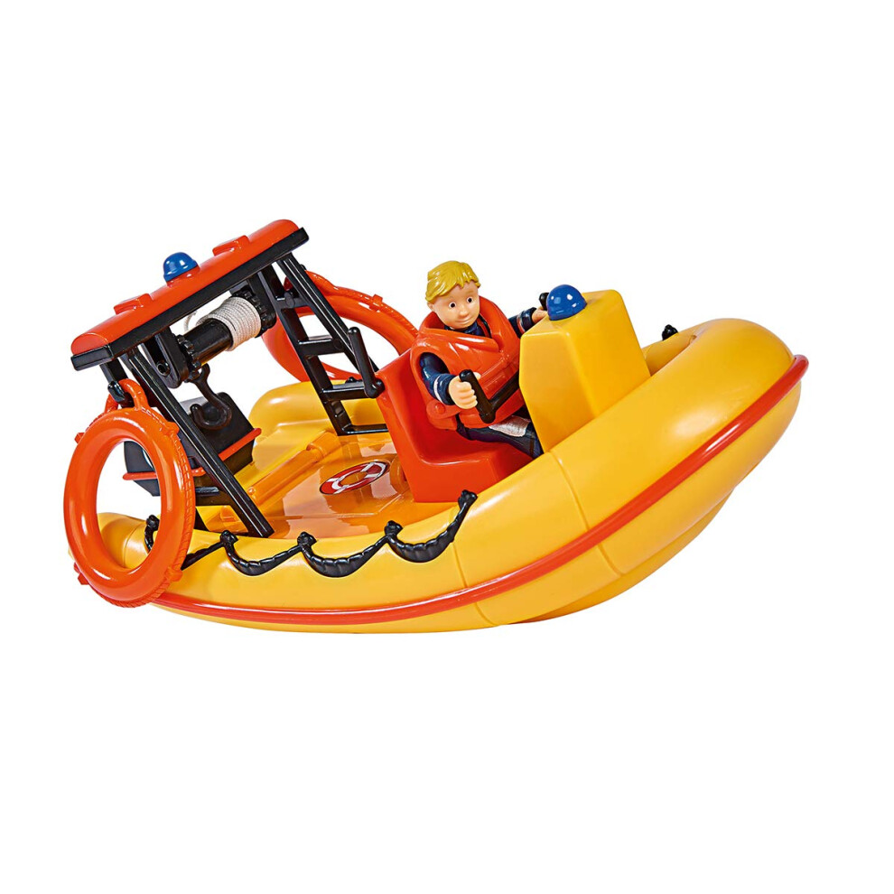 Simba 109251047 Fireman Sam Neptune Boat with Penny Figure in Diving Outfit, with Secret Compartment and Mechanical Winch, Floats on Water, 20 cm, for